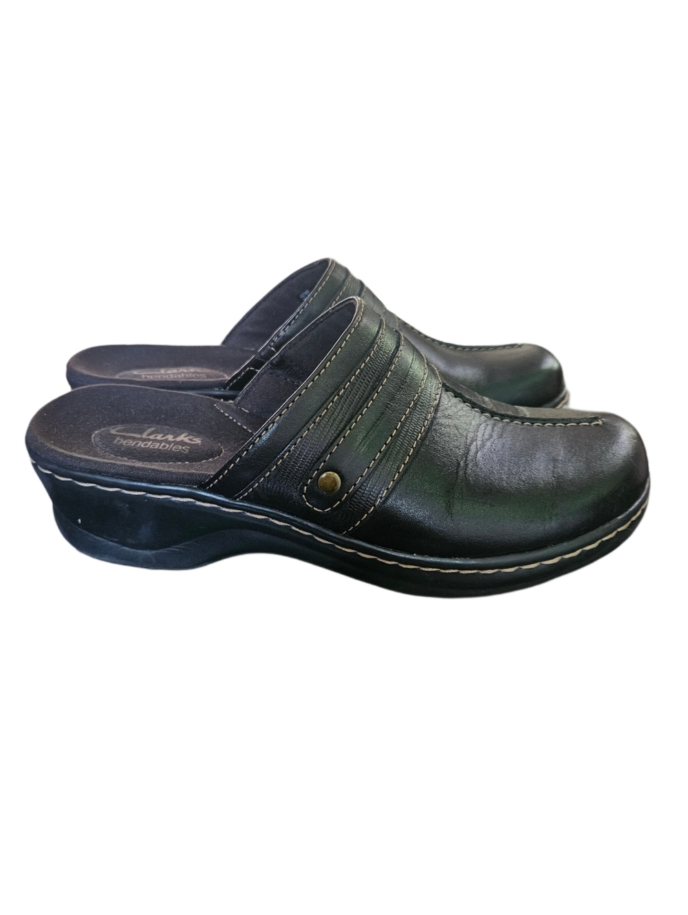 Clarks Black Leather Slip On Clogs Comfort Mules - 6.5 - Picture 5 of 7